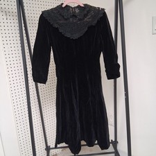 Antique 1930 Black Velvet Lace Dress Gothic Mourning Edwardian Revival Talon Zip