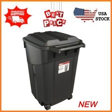 NEW Hyper Tough 45 Gallon Wheeled Heavy Duty Plastic Garbage Can Attached Lid