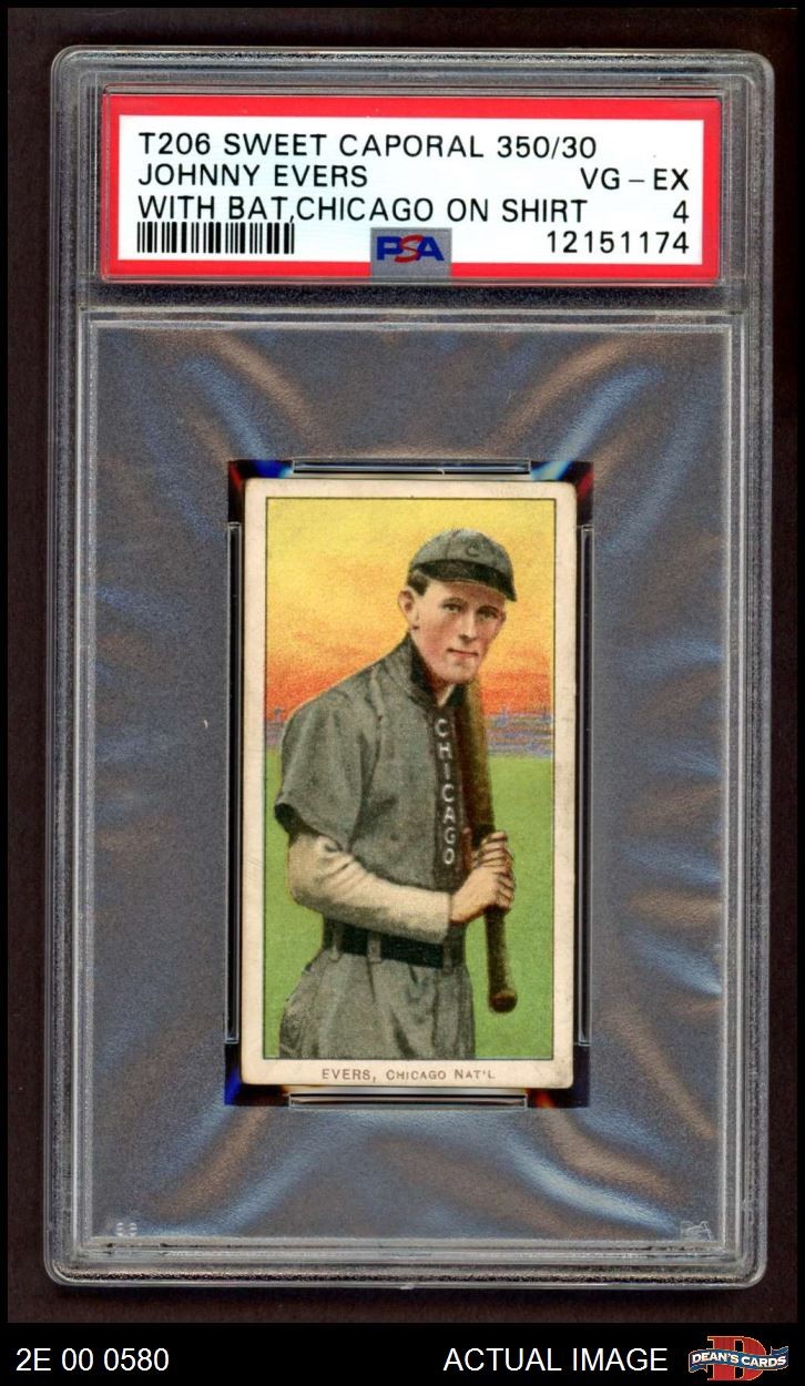 1909 T206 Johnny Evers Chicago Bat Cubs HOF COMMON VARIATION PSA 4 - VG/EX