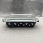 Vintage PYREX 575-B 2 Qt Qt Rectangle Snowflake Casserole Black & White w/Lid