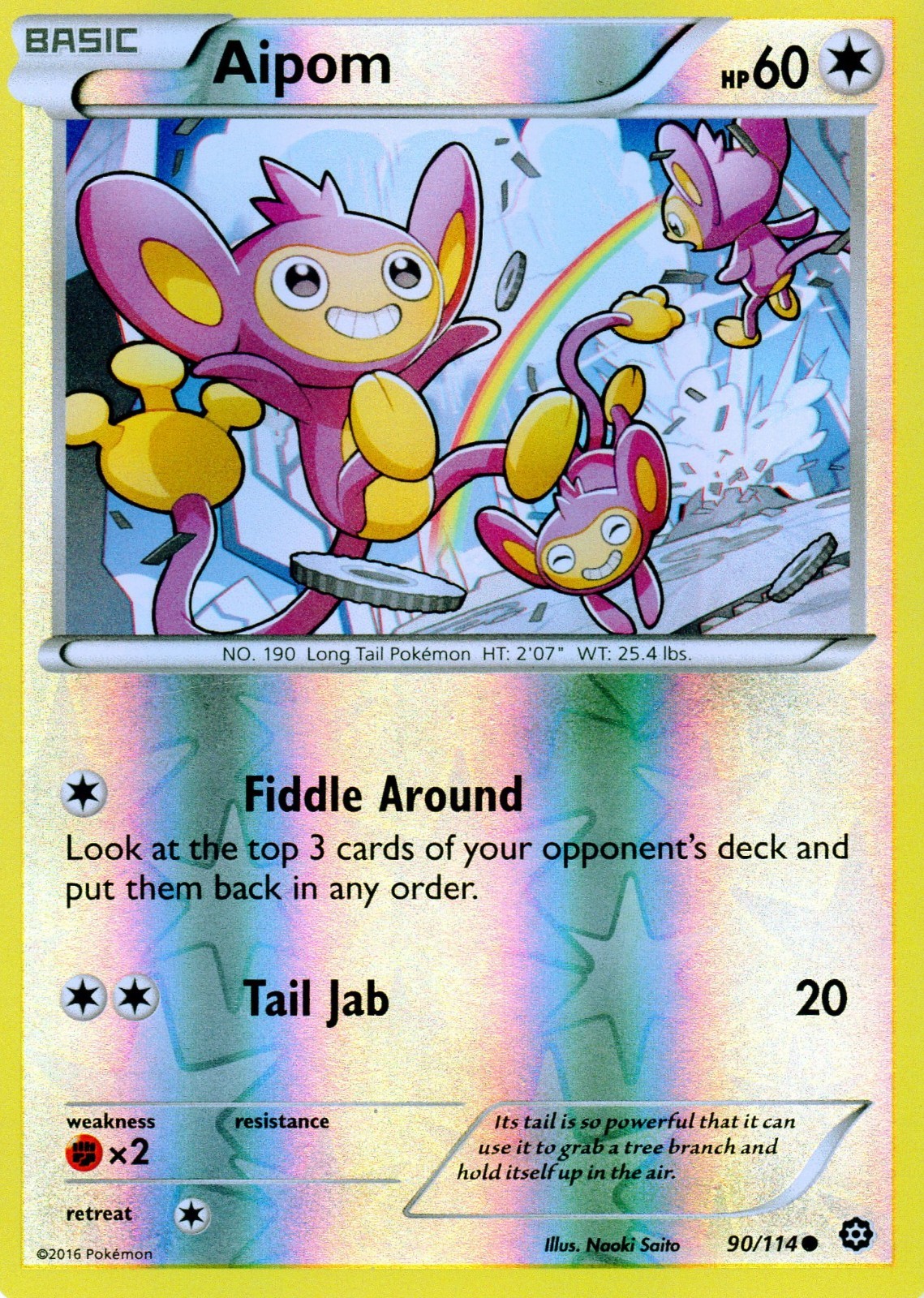 REVERSE HOLO "Aipom" #90/114 VLP XY Steam Siege Pokemon TCG. Near Mint!