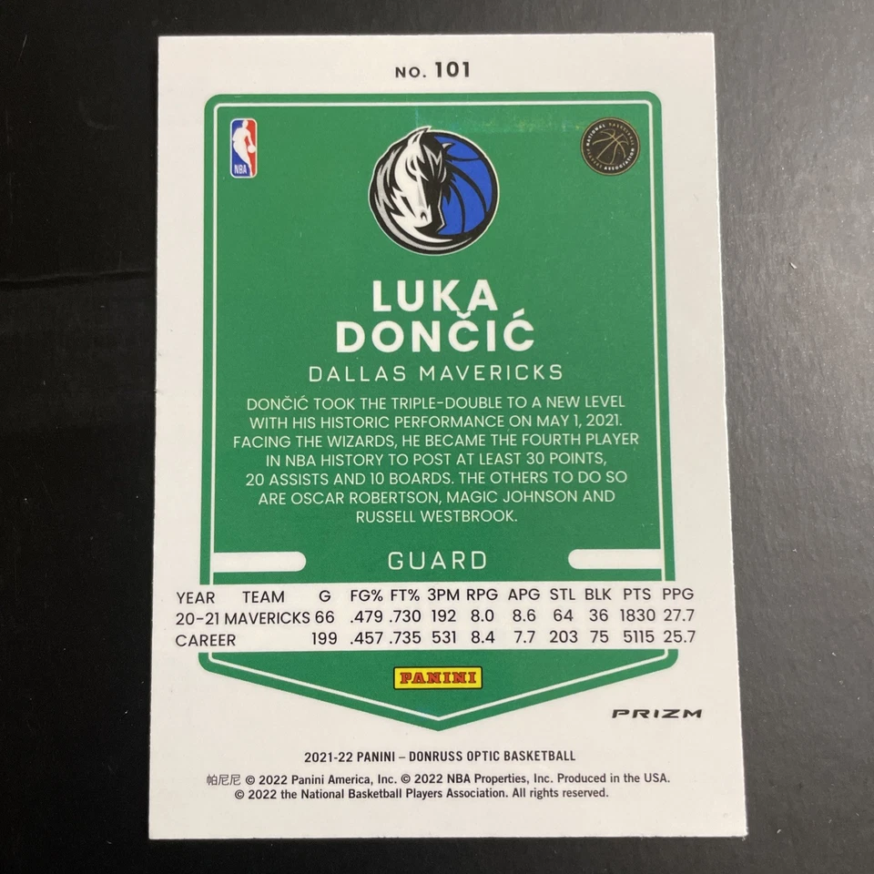2021 - 22 Panini Donruss Optic Luka Doncic Checkerboard 银色 Prizm 保护壳命中 — 第 2/2 张图片