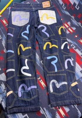 Vtg Evisu Denim Jeans Pants Men's 36 X 30 Blue Multi Pockets Japan