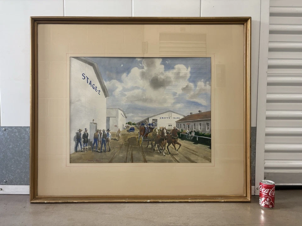 🔥 RARO Pintura Caballo Vaquero Película de Hollywood Antiguo Oeste Americano Años 40 De Colección, SALA Foto 3 de 4