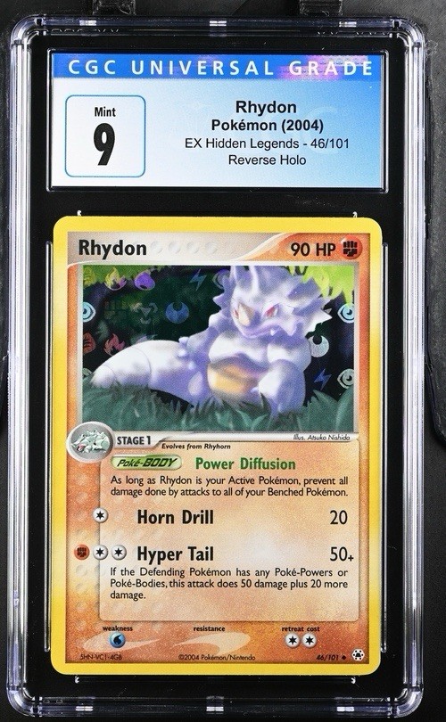 2004 EX Hidden Legends Rhydon 46/101 Reverse Holo Pokemon Card CGC 9 MINT