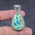 Abalone Shell Gemstone 925 Sterling Silver Gift Jewelry Pendant 2.05" Y680