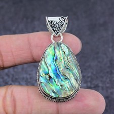 Abalone Shell Gemstone 925 Sterling Silver Gift Jewelry Pendant 2.05" Y680