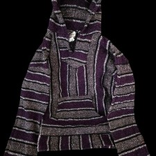 Mexican Baja Hoodie Surfer Drug Rug Hippie Pullover Purple Black kids xl