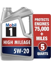 Mobil 1 High Mileage Full Synthetic Motor Oil 5W-20, 5 Quart, 120768