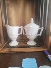 Baltimore Pear Pink Milk Glass Sugar w/lid & Creamer Set Vintage Jeanette Brand