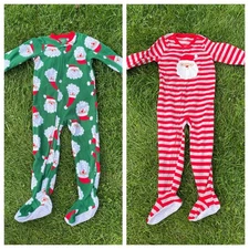 TWO Carters Christmas Pajama 5T Toddler Zip Up Fleece One Piece Footed NWOT