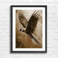 Vibrant Blue And Yellow Parrot Wings Sepia Framed Wall Art Print Large Picture