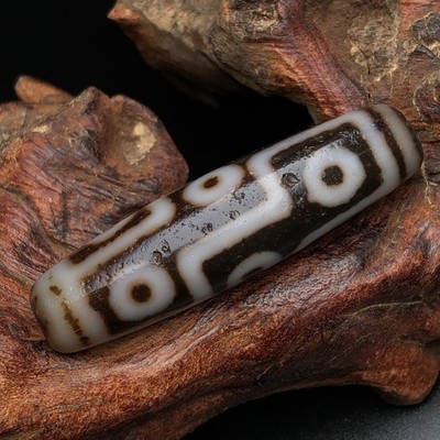 Himalayan Ancient Tibetan DZI Bead Old Agate 9 Eyes Totem Amulet Pendant 48×13mm
