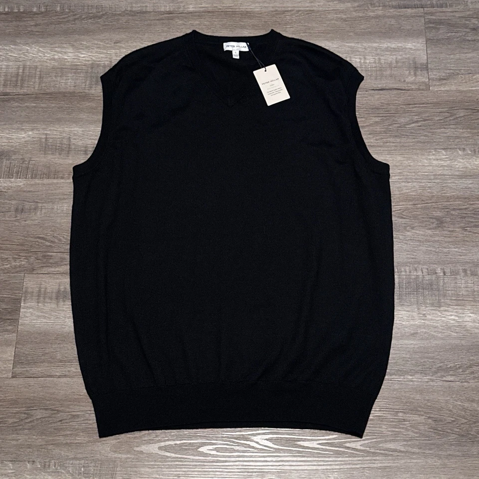 NUEVO Chaleco Suéter Peter Millar Para Hombre Talla Grande Negro Otoño Cresta Cuello en V L Foto 2 de 4