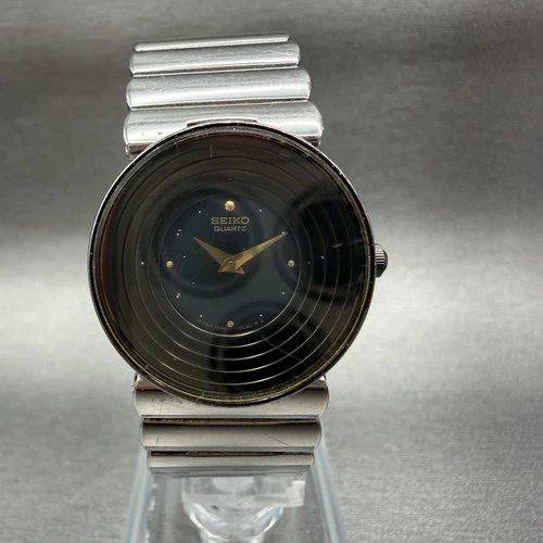 Seiko Watch Women 25mm Black Dial Silver Tone Round 1N00-0B59 New Battery