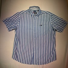 Chaps Mens White / Blue Button Down Shirt Size Large Short Sleeve Dress Casual