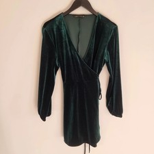 Zara Velvet wrap dress size XL dark green festive party ACOTAR romantic goth