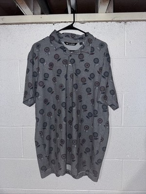 Travis Mathew Gray Floral All Over Print Golf Polo Shirt Men's Size XL