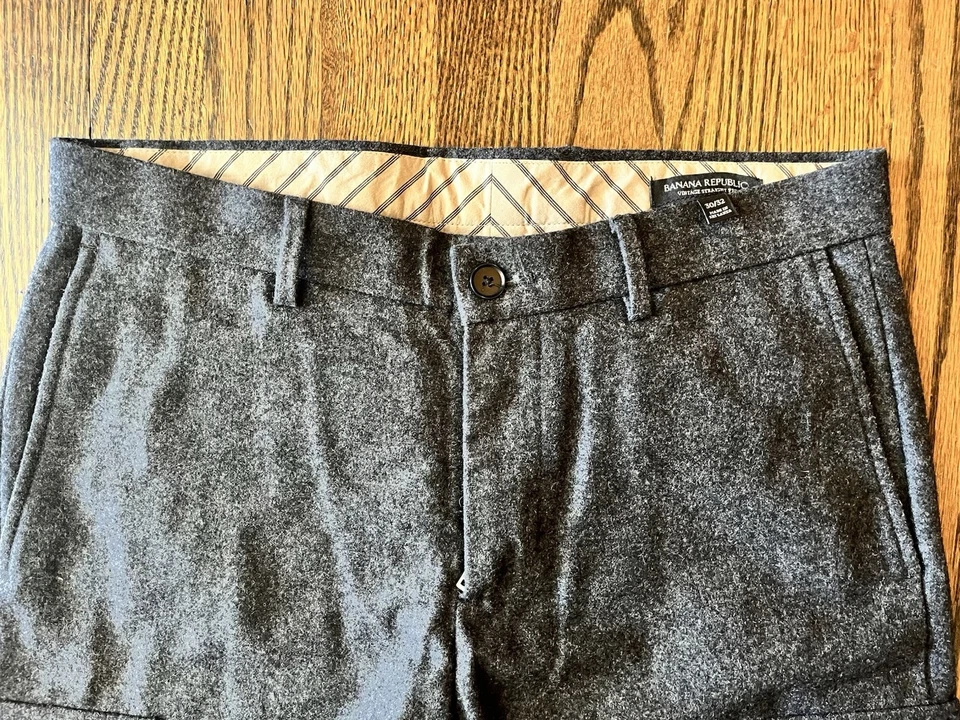 Винтажные мужские брюки Banana Republic 30x32 офисная полоса шерстяная смесь с манжетами - Изображение 3 из 3