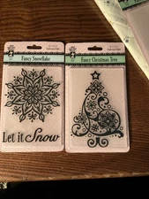 2 Hot Off The Press Embossing Folders. Fancy Christmas Tree ,Fancy Snowflake.New
