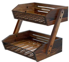 2 Tier Wooden Fruit Bowl Basket Kitchen Counter Organizer Bread Storage
