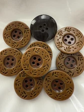 10PC Coffee Vine and Leave Large Resin Sewing Button Flat Back 4 Holes 23mm 7/8"