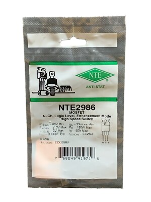 NTE2986 N-Ch, Logic Level, Enhancement Mode High Speed Switch TO220 ECG2986
