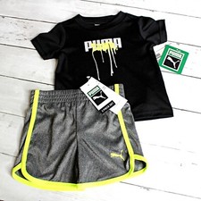 Puma Baby Boy's Athletic Shorts T Shirt Set Size 0-3 Months Gray Black Lime