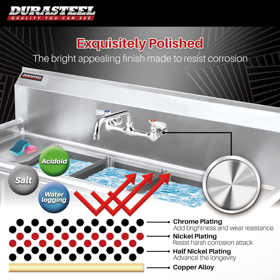Kitchen Sink No Lead Faucet DuraSteel 8" Center Wall Mounted Commercial Sink eBay