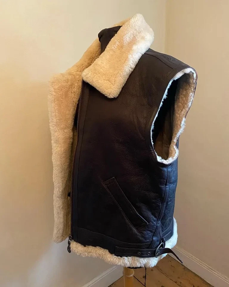 Colete Feminino de Couro de Carneiro Genuíno Aconchegante Preto Shearling Colete Quente de Pele Real - Imagem 3 de 4