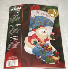 Bucilla Snow Santa Felt Stocking Kit 85317 Trees Toys Sequins Beads 18" NEW