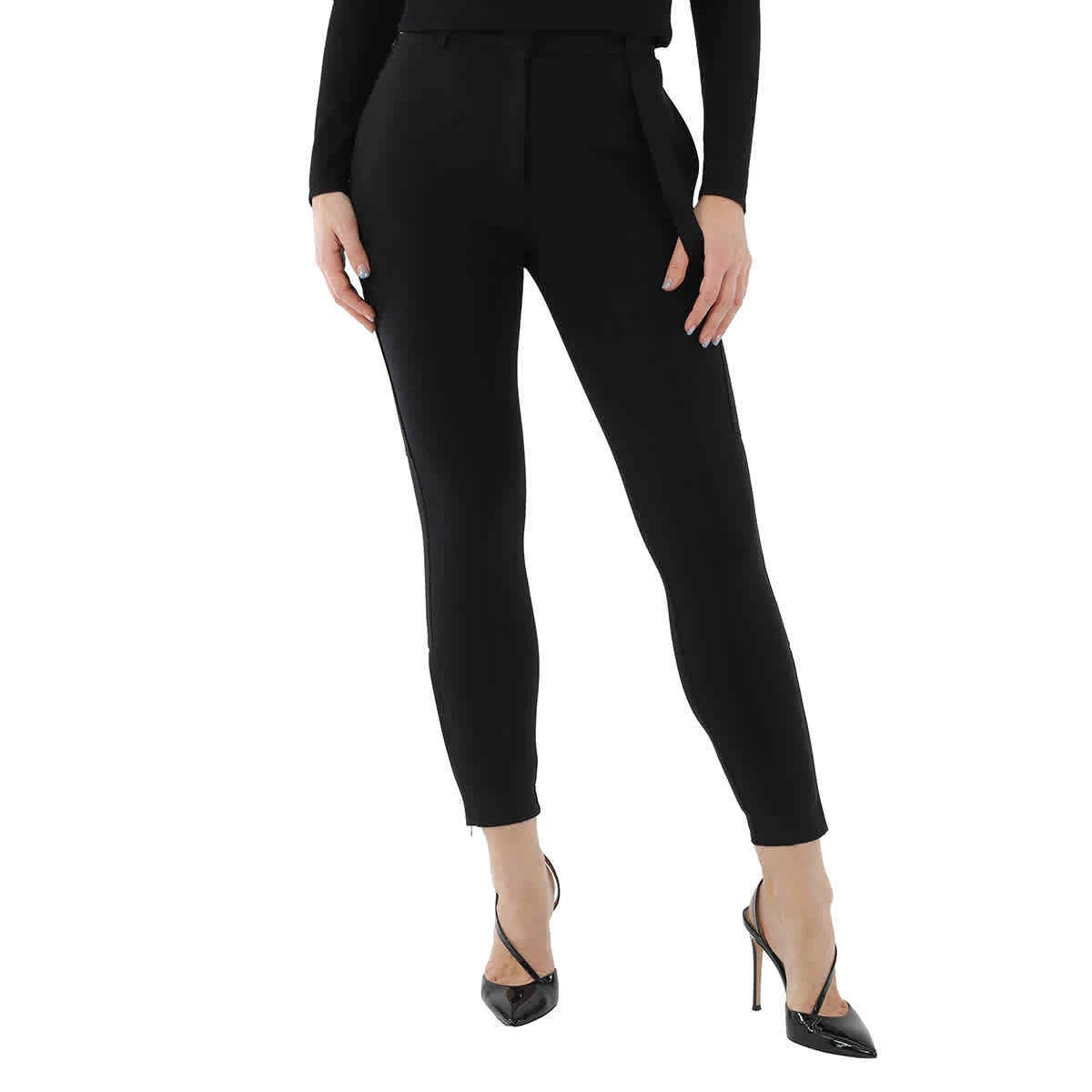 Burberry Strap Detail Stretch Crepe Jersey Trousers In Black eBay