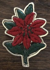 Vintage BJ Marked Needlepoint Pin Poinsettia Christmas Holiday Brooch Pin