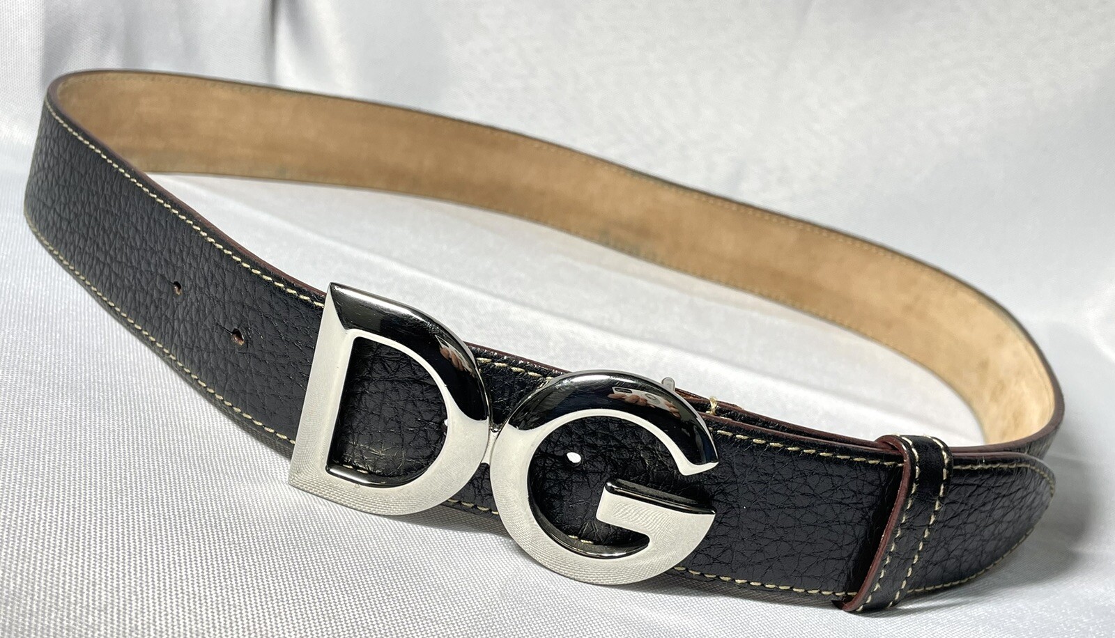 Auth Rare Dolce & Gabbana Belt DG main icon  Buckle Leather Black 85/34