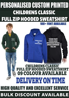 UNEEK Personalisierter maßgeschneiderter bedruckter Logotext Kinder Kinder Hoodie mit durchgehendem Reißverschluss Unisex