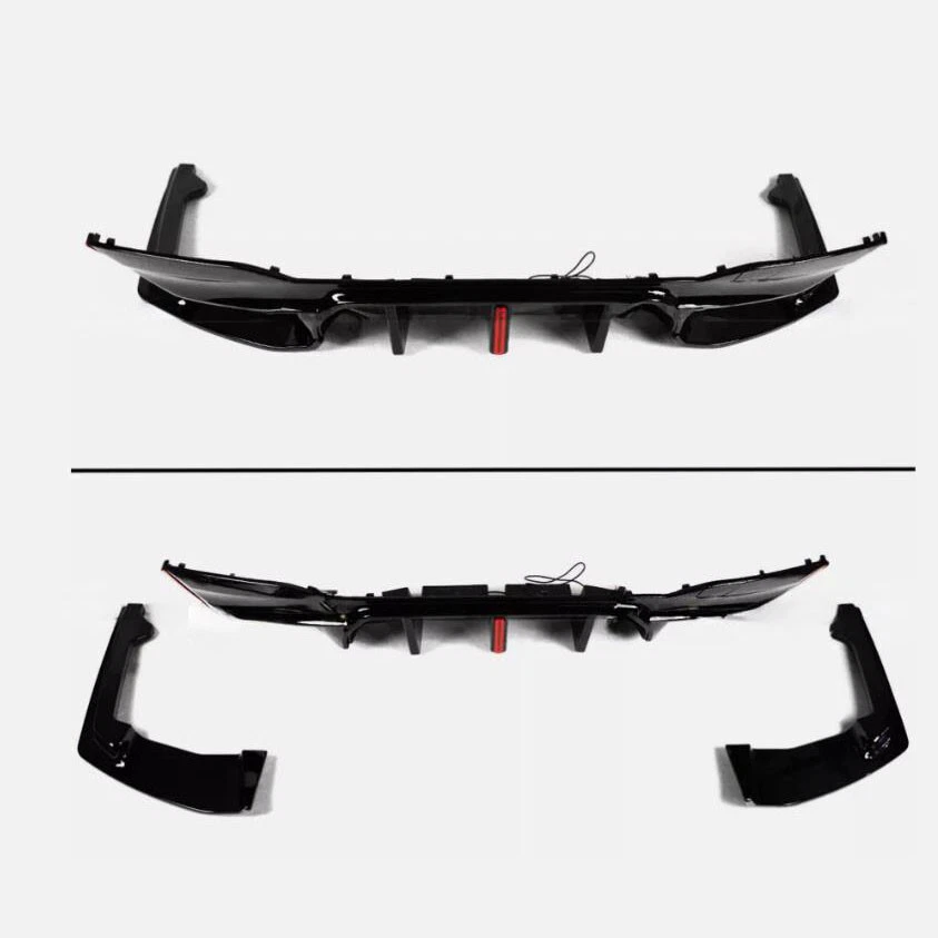For BMW G30 17-23 G38 M5 Style Gloss Black Big Fin LED Rear Bumper Diffuser Kit - Изображение 2 из 4
