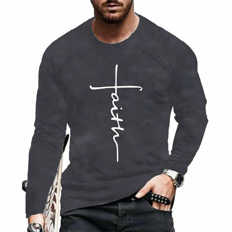 Hombres Vintage Gráfico Gris Oscuro Manga Larga Moda Suave Casual Camiseta