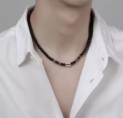 Collar, bolsa de regalo con cuentas de 6 mm de piedras preciosas de ónix negro natural y ojo de tigre - Imagen 2 de 4