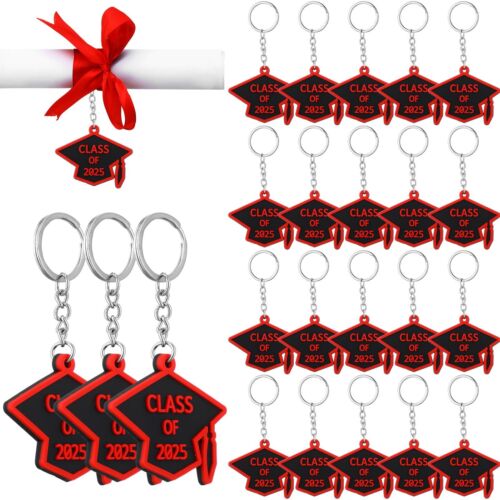 WILLBOND 20 Pieces Class of 2025 Graduation Keychains Rubber Key Chains Grad ...