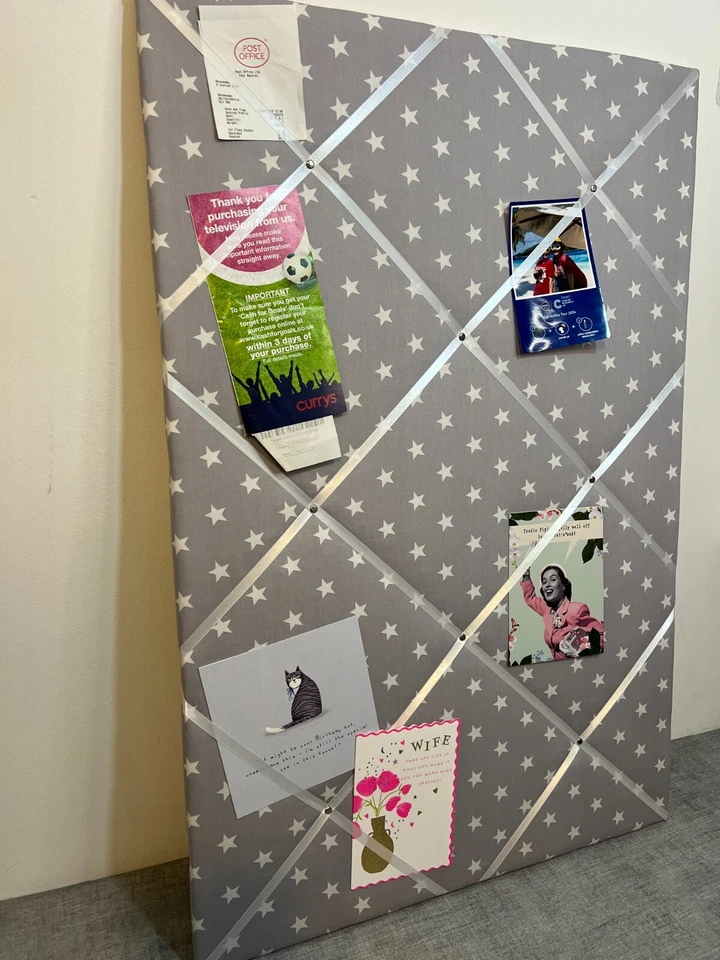 Dark Grey White Star Fabric Notice Board French Memo Ribbon Bulletin Handmade - Image 4 of 4