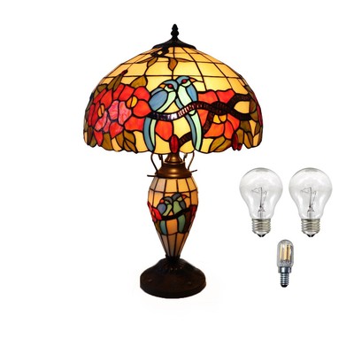 16'' Art Deco Tiffany Stil Buntglas Tischlampe mit Leuchtfuß & Blumen