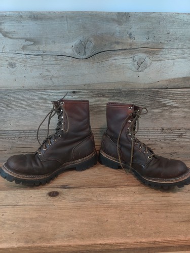 VTG MENS BROWN LEATHER WORK BOOTS sz 8EE - Picture 3 of 5