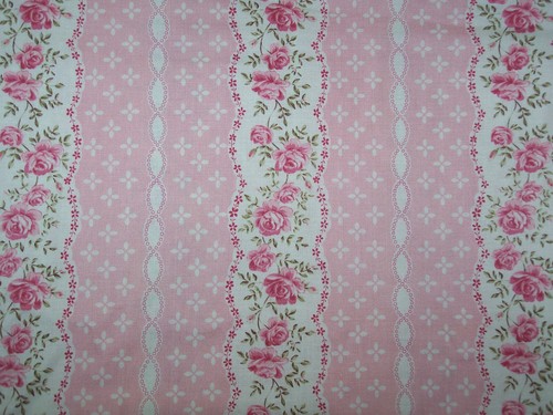 9 X 21 inches Pink & Cream Floral Striped shabby chic Cotton Calico Fabric scrap