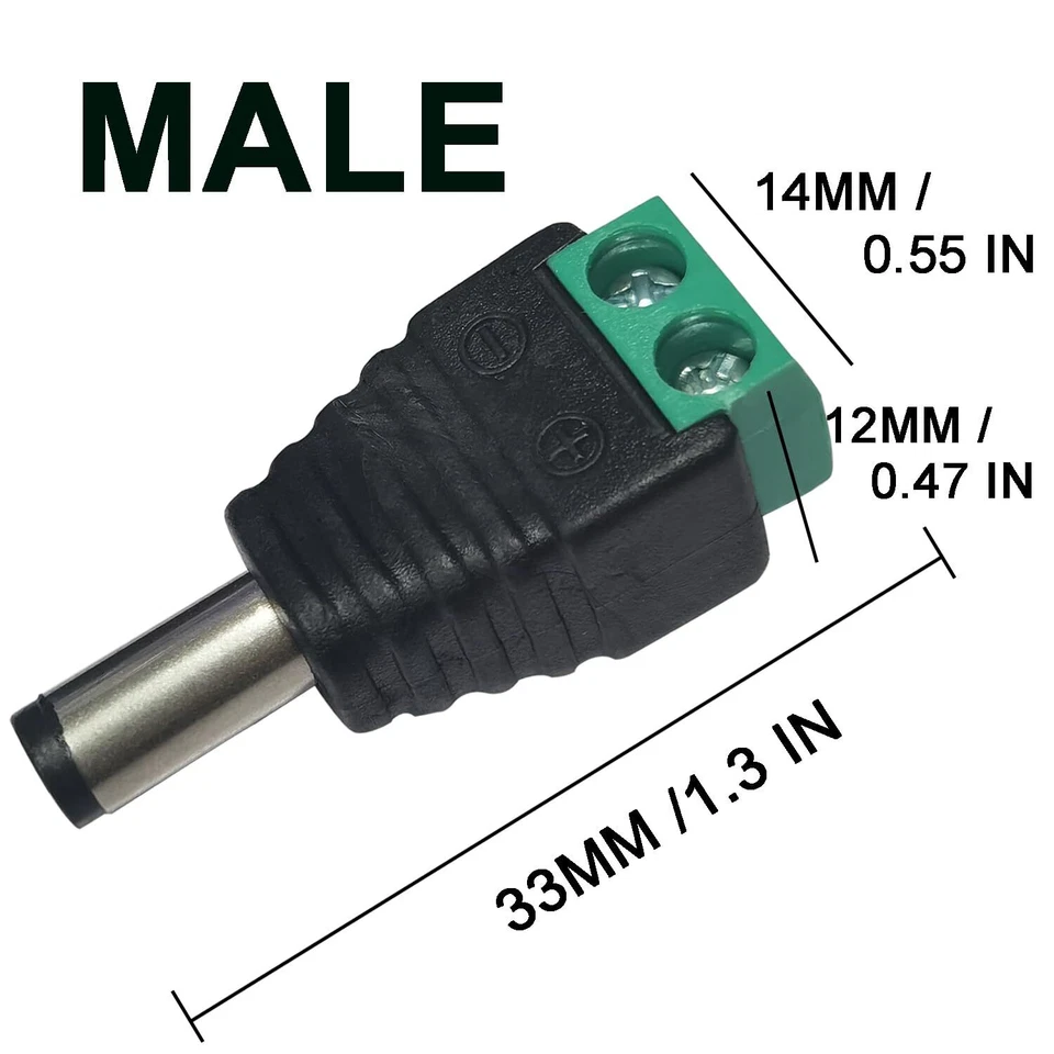 5.5mm x 2.1mm Power Connector Plug Adapter Connector for CCTV Camera LED Strip - Image 3 of 4