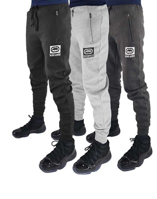 Ecko Unltd Herren Urban Jogger Fleece Jogginghose Zipp Tasche Schwarz Grau
