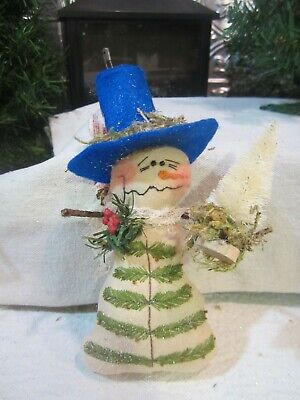 Primitive Handmade Christmas Snowman Hanging w/Greens ornie