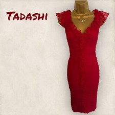 Tadashi Womens Red Silk Sleeveless V Neck Ruffle Occasion Dress UK 6 US 2 EU 34