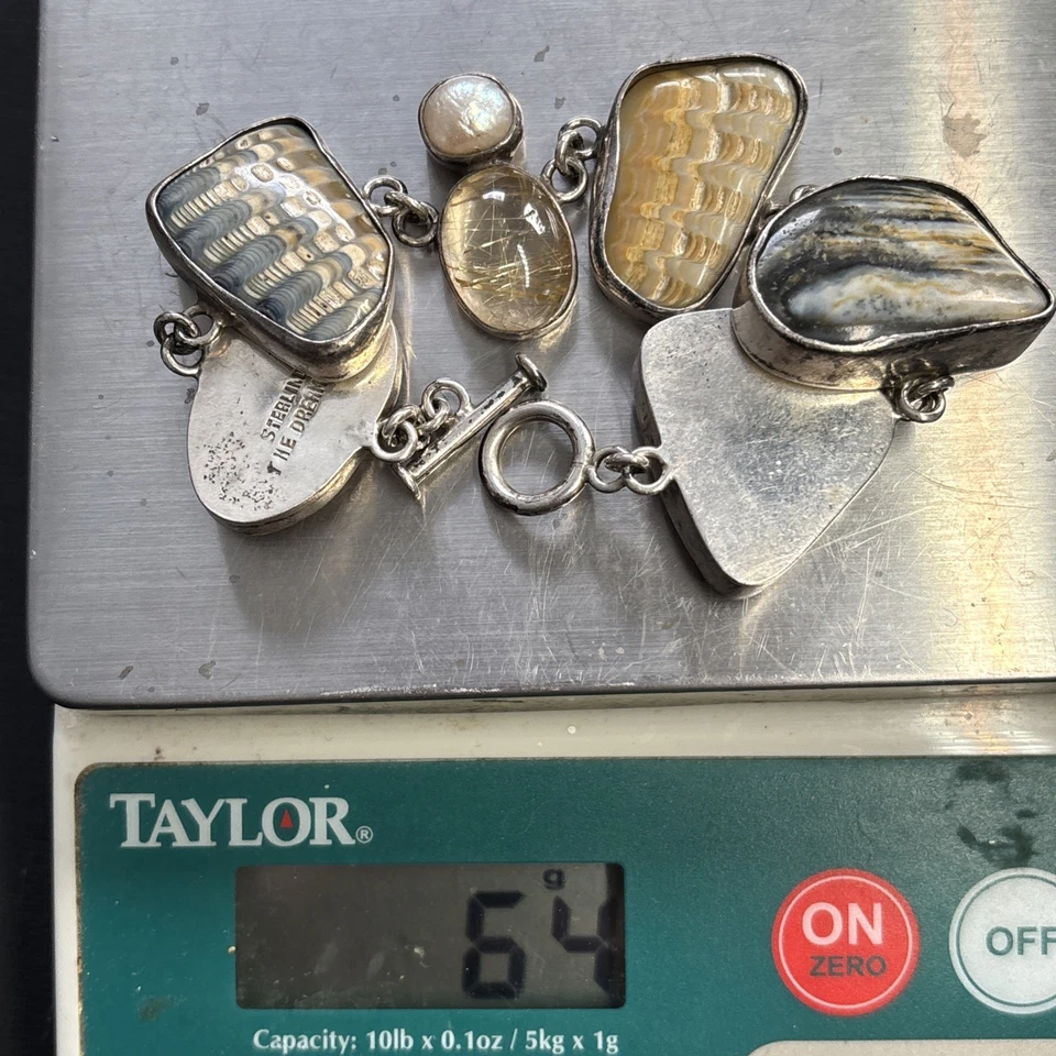 “The Dreamer” Multi Stone and Pearl 925 Sterling Silver Bracelet - Image 4 of 4