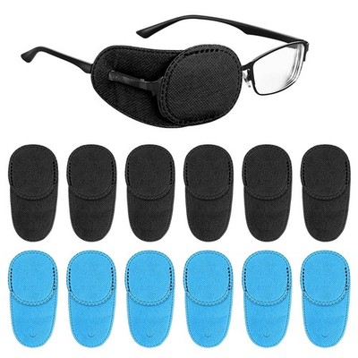 TIESOME 12 PCS Eye Patches for Glasses, Reusable One Size, Blue and Black