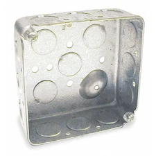 Raco 190 Electrical Box, Square, 2 Gangs, Galvanized Zinc, 1-1/2 In D, 4 In W,